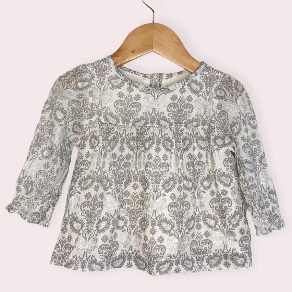 Peek Little Peanut blouse long sleeve gray paisley print metallic‎ 6-12 months